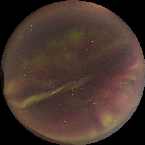 Northern lights as seen on the observatory camera in Adventdalen, Longyearbyen, Svalbard