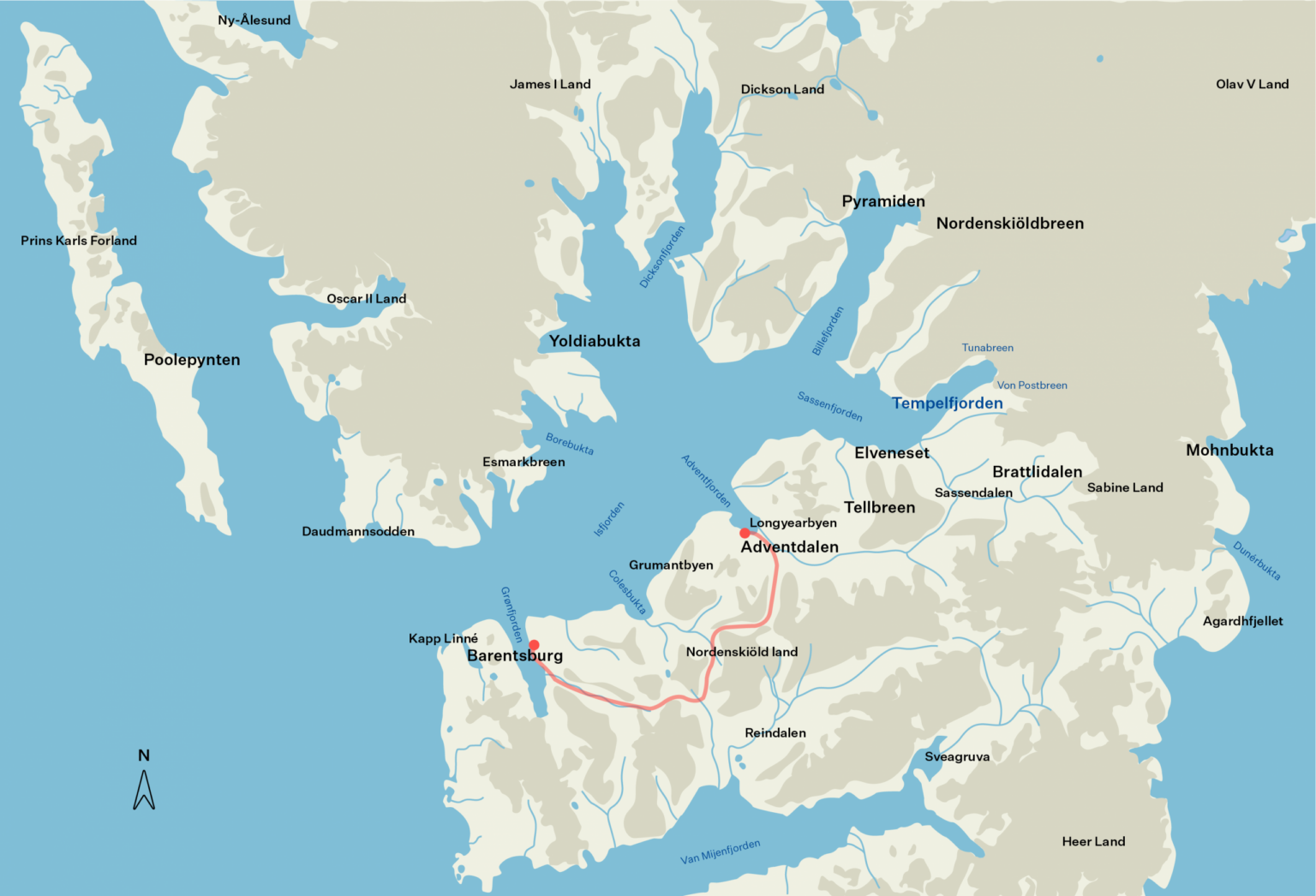 Map Svalbard Barentsburg snowmobile trip 2560x1743 1